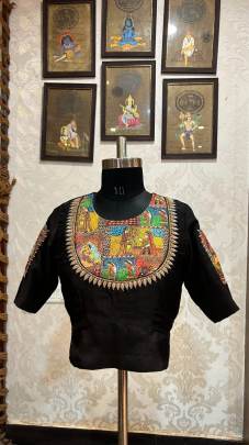 Black Madhubani Patchwork Blouse