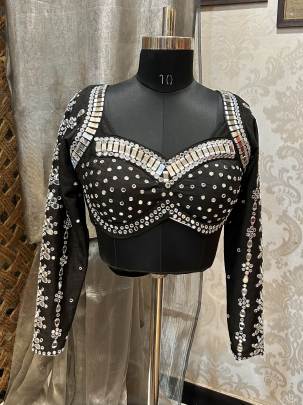 Black Mirror Work Saree with blouse