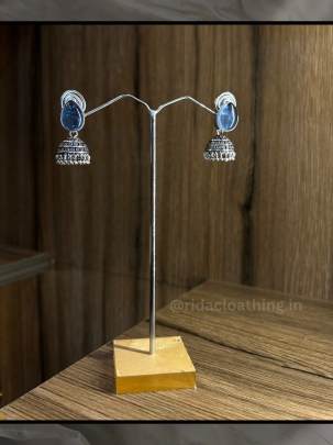   Silver Oxidized  stone jhumka