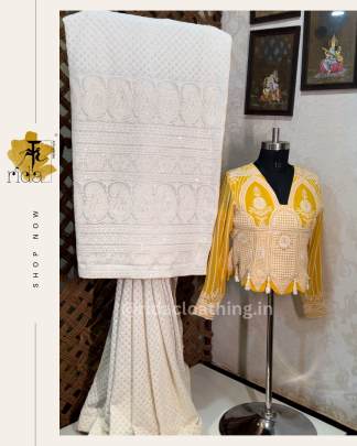 Lucknowi Saree with lucknowi georgette blouse