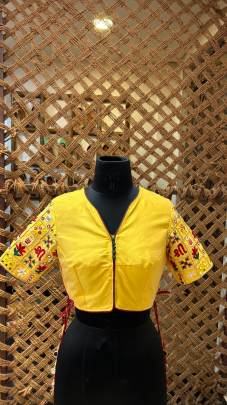 Red Yellow Hand Embroidered Blouse