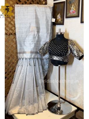  Light Grey Cotton Silk Saree 