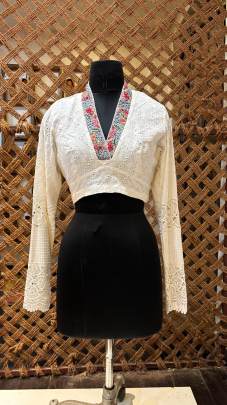 White Cotton Chikankari Blouse