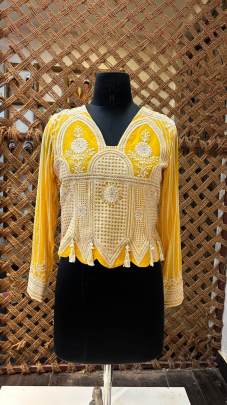 Yellow Lucknowi Koti Pattern Blouse